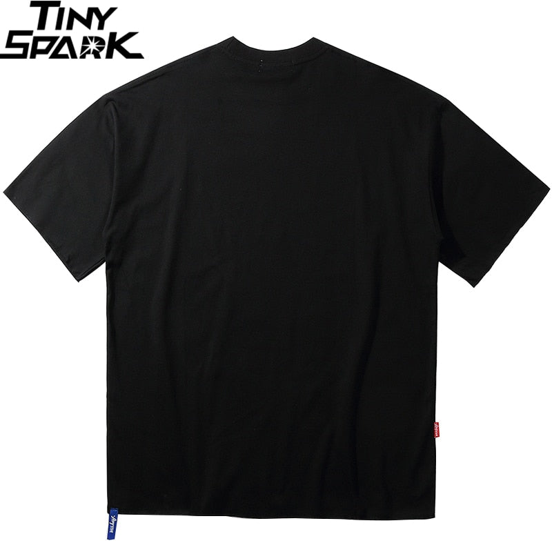 Oversize Hip Hop T Shirt Men Streetwear Harajuku Masked Man Print Tshirt Short Sleeve Cotton Casual T-Shirt Black Plus Size